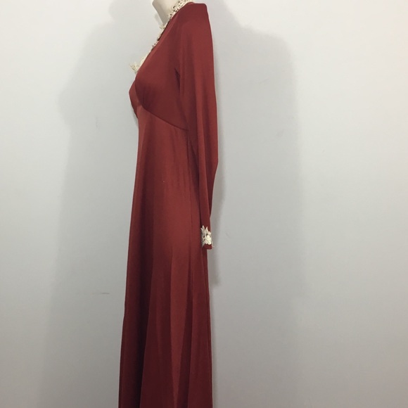 Vintage scoop neck lace trim maxi dress red size 6 - Picture 5 of 8